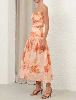 Zimmermann Cascadian Strapless Midi Dress Red Botanical Floral Size OP/6 for rent on The Volte - image 3