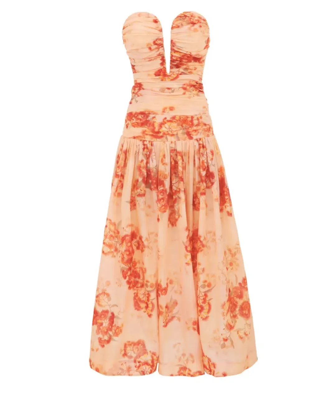 Zimmermann Cascadian Strapless Midi Dress Red Botanical Floral Size OP/6 for rent on The Volte - main image