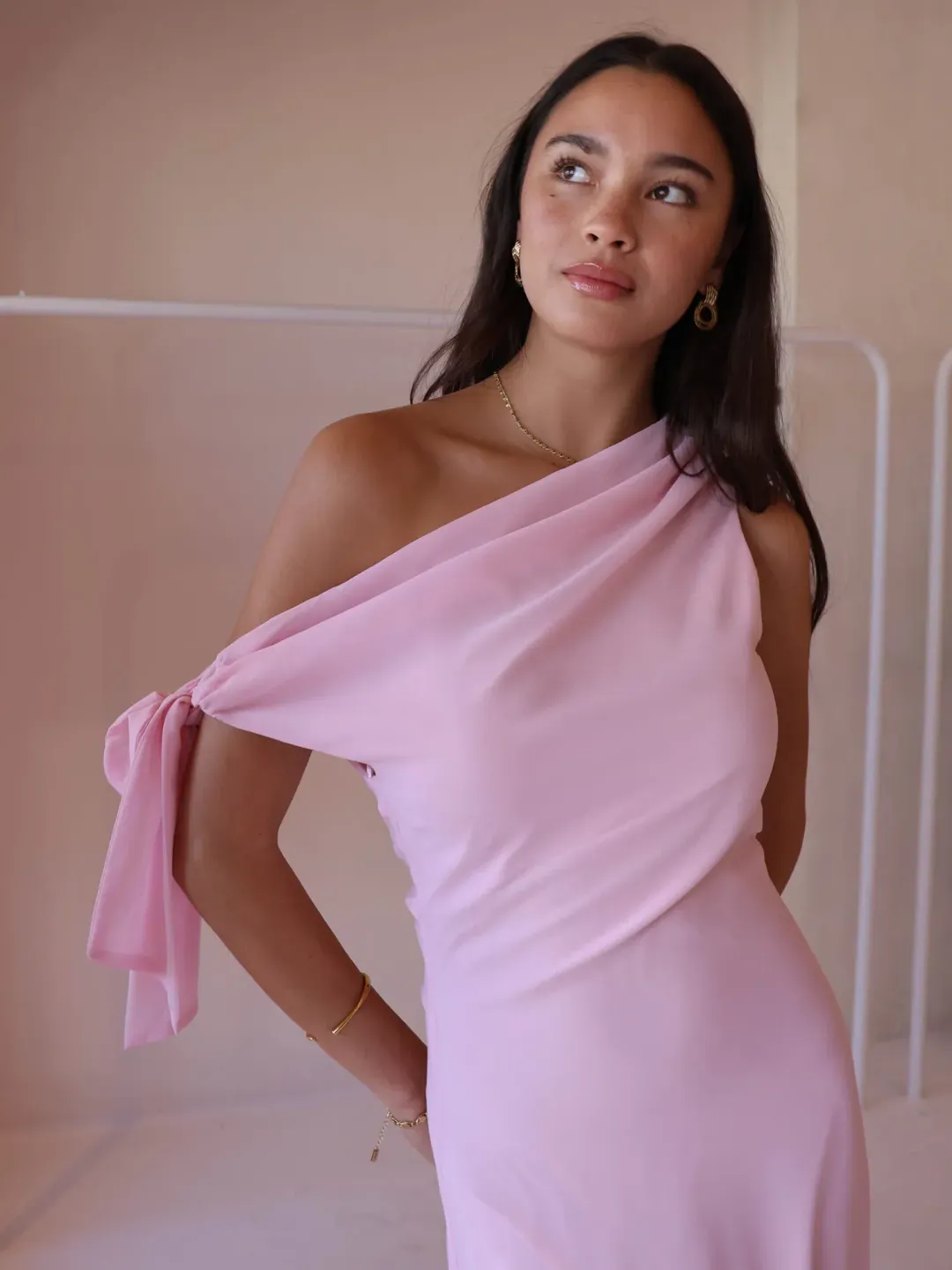 By Nicola Hayley Tie Dress In Powder Pink Size 8 for rent on The Volte - main image