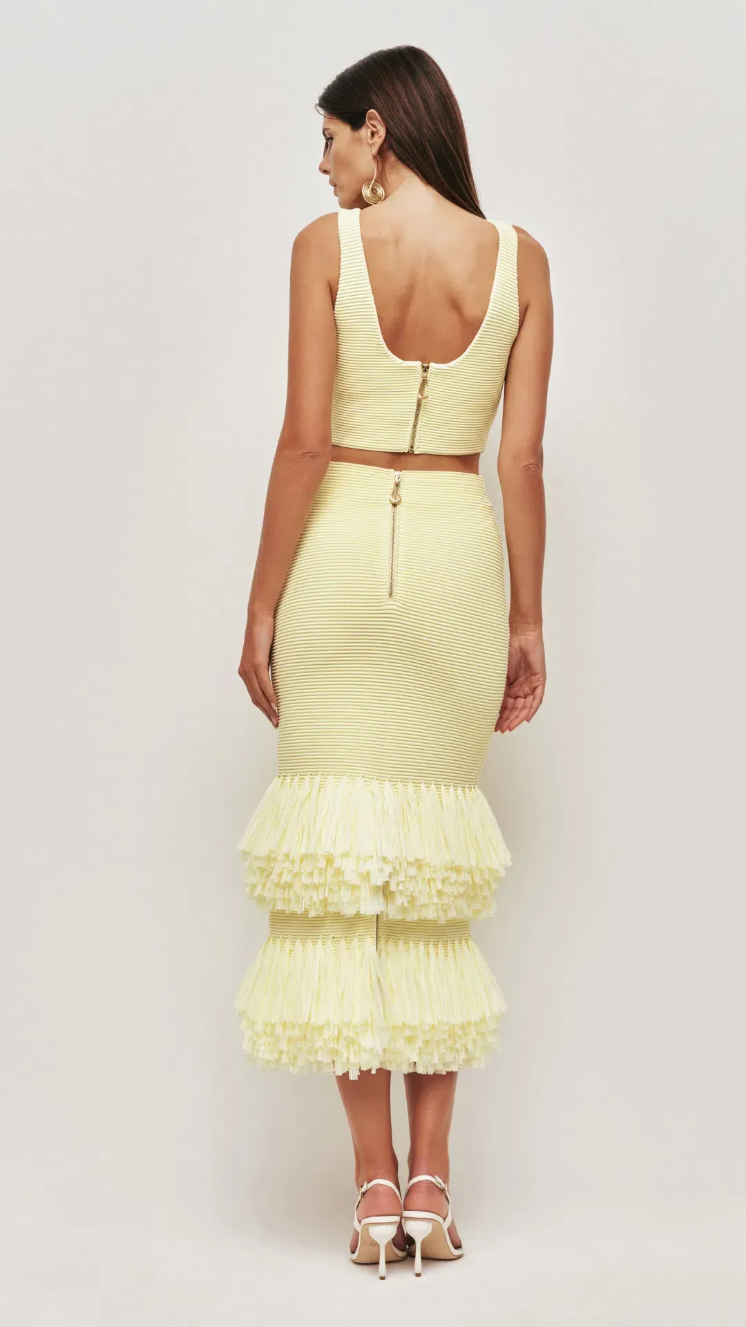 AJE Agave Knit Top and Raffia Midi Skirt in Lemon Size S (8) for rent on The Volte - main image