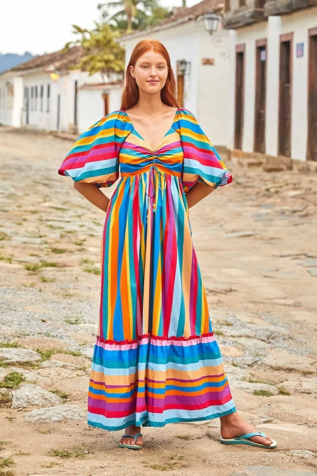 BNWT FARM RIO Maxi Dress Rainbow Stripe s L, 12-14 AU, 44-46 EU RRP $499AU for rent on The Volte - main image