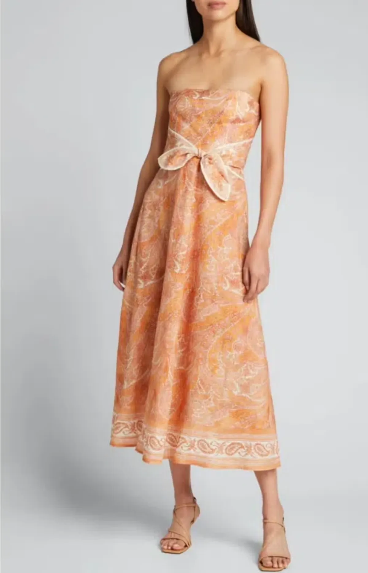 Zimmermann Brighton Tie-waist Paisley Midi Dress Orange - 12 - Image 1