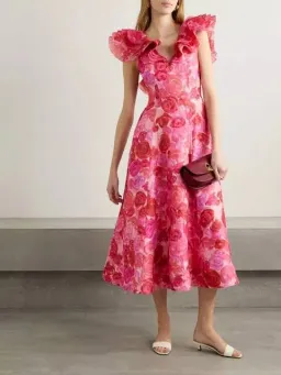 Aje Enchanted Plunge Midi Dress in Misty Rose Size AU 16 for rent on The Volte - image 1