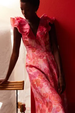 Aje Enchanted Plunge Midi Dress in Misty Rose Size AU 16 for rent on The Volte - image 2