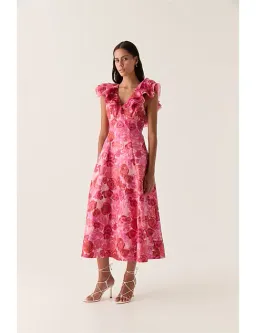Aje Enchanted Plunge Midi Dress in Misty Rose Size AU 16 for rent on The Volte - image 3