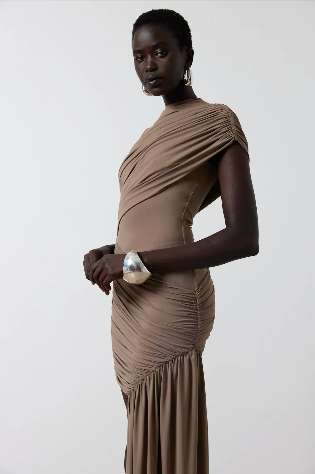 De La Vali Ravenna Mini Dress in Taupe Size AU 6 for rent on The Volte - main image