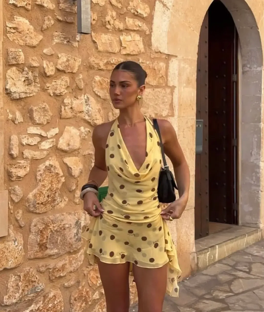 Benni Harlow Halter Mini / Yellow Polka / Size 6 for rent on The Volte - main image