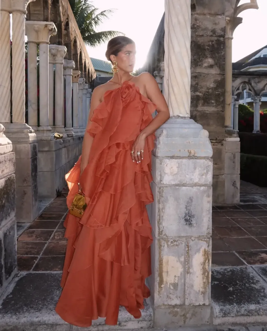 Aje / Pandorea Layered Maxi Dress / Coral Clay / Size 12 (Fits 12-16) for rent on The Volte - main image