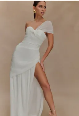 Meshki White Shirred Chiffon Maxi Dress for rent on The Volte - image 5