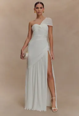 Meshki White Shirred Chiffon Maxi Dress for rent on The Volte - image 1