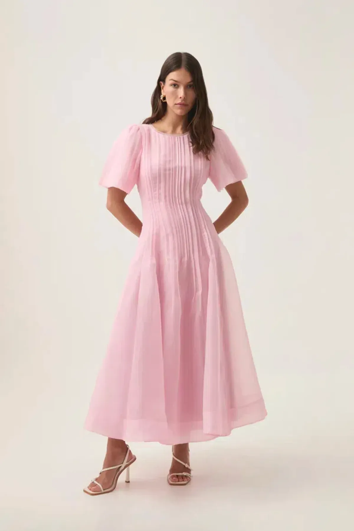 Aje Nova Pleated Midi Dress Chalk Pink Size AU 16 - Image 1