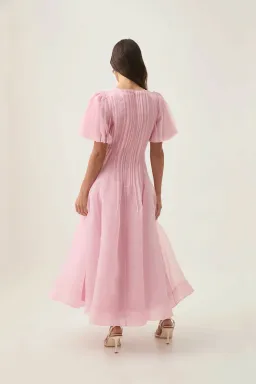 Aje Nova Pleated Midi Dress Chalk Pink Size AU 16 for rent on The Volte - image 3