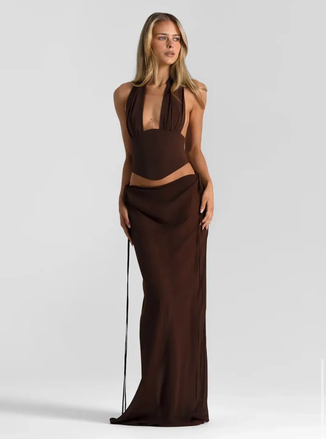 Natalie Rolt Bronte Top and Allira Skirt in Espresso Brown Size 1 for rent on The Volte - main image