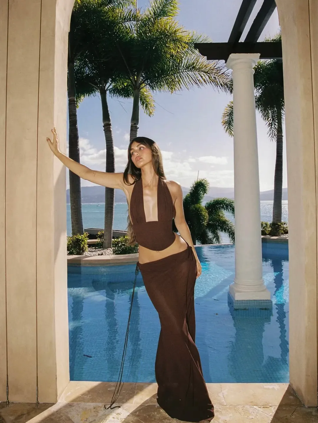 Natalie Rolt Bronte Top and Allira Skirt in Espresso Brown Size 1 for rent on The Volte - main image