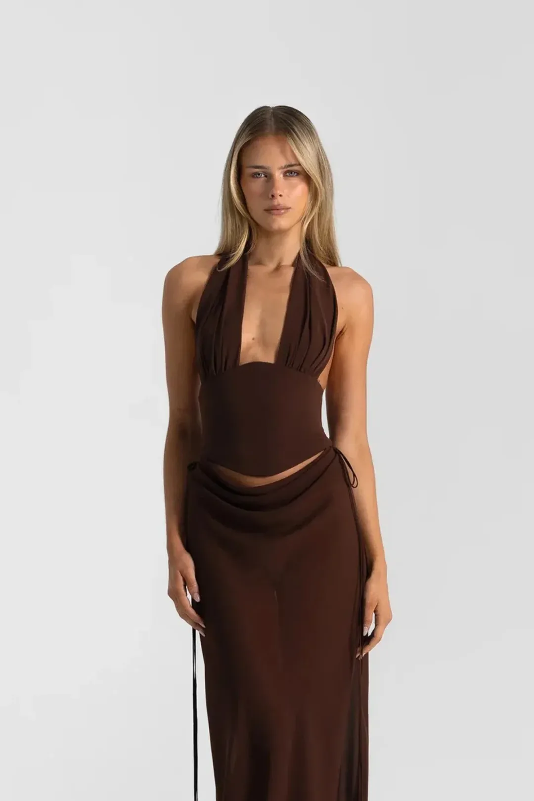 Natalie Rolt Bronte Top and Allira Skirt in Espresso Brown Size 1 for rent on The Volte - main image