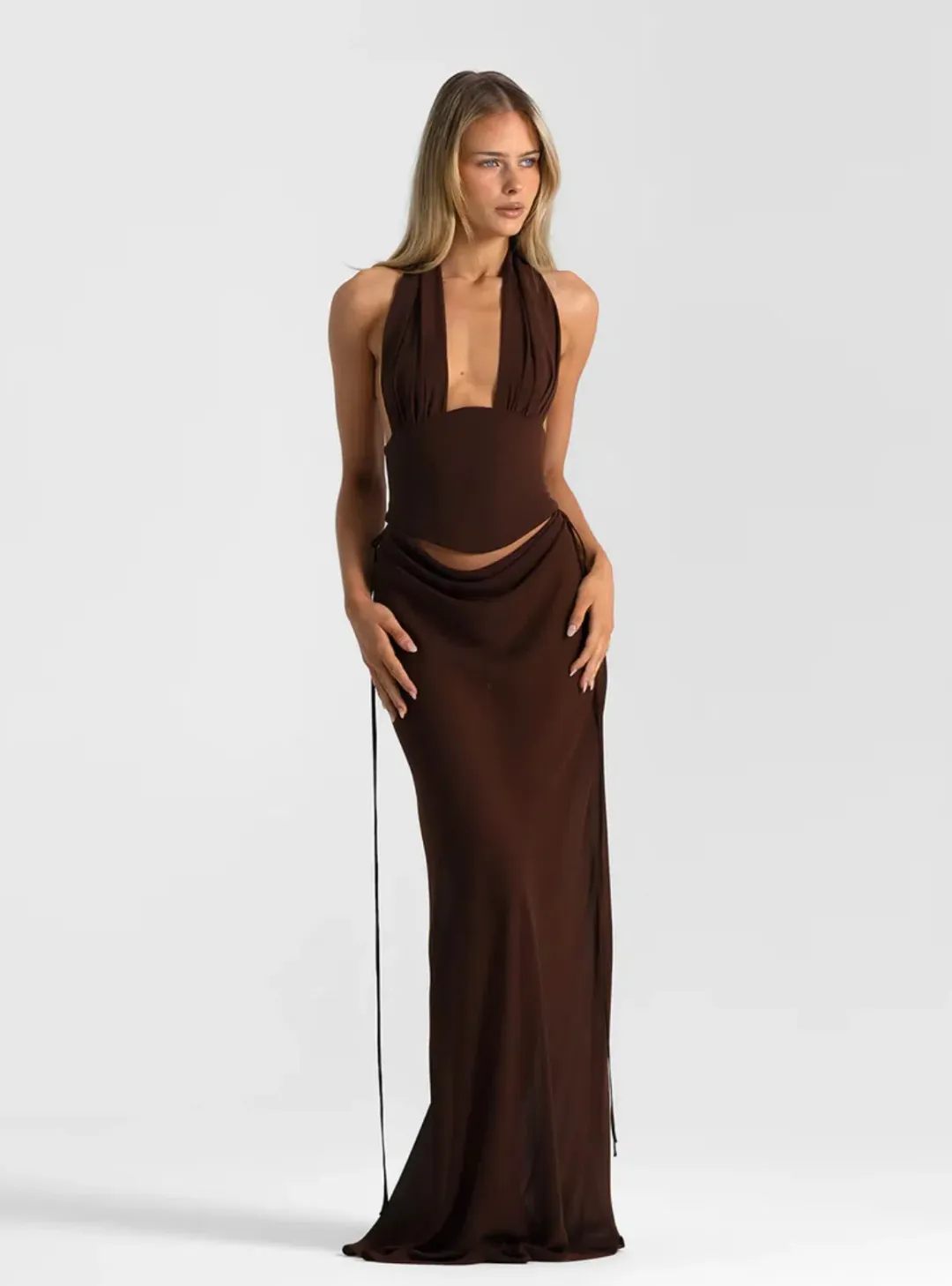 Natalie Rolt Bronte Top and Allira Skirt in Espresso Brown Size 1 for rent on The Volte - main image