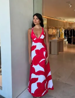 Kookai Zani Maxi Dress in Red White Floral Size 10 for rent on The Volte - image 2