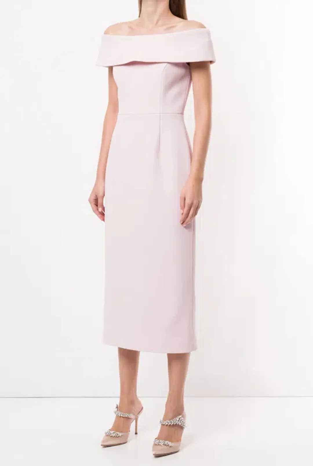 Rebecca Vallance - Amore Off Shoulder Midi Dress Light Pink - 10 for rent on The Volte - main image