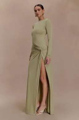 MESHKI Deanna Long Sleeve Gathered Maxi Dress - Sage for rent on The Volte - image 3