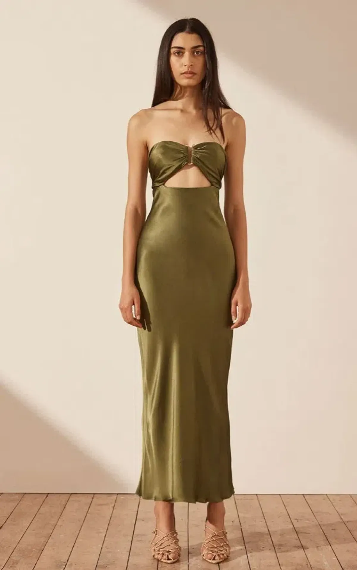 Shona Joy - Arienzo Strapless Cut Out Midi Dress – Green Olive - Size 8 for rent on The Volte - main image
