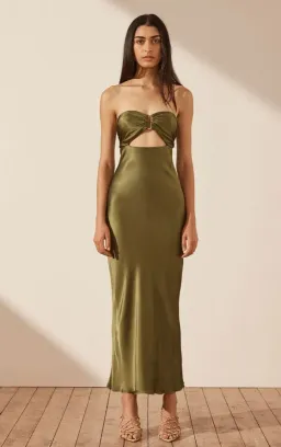Shona Joy - Arienzo Strapless Cut Out Midi Dress – Green Olive - Size 8 for rent on The Volte - image 1