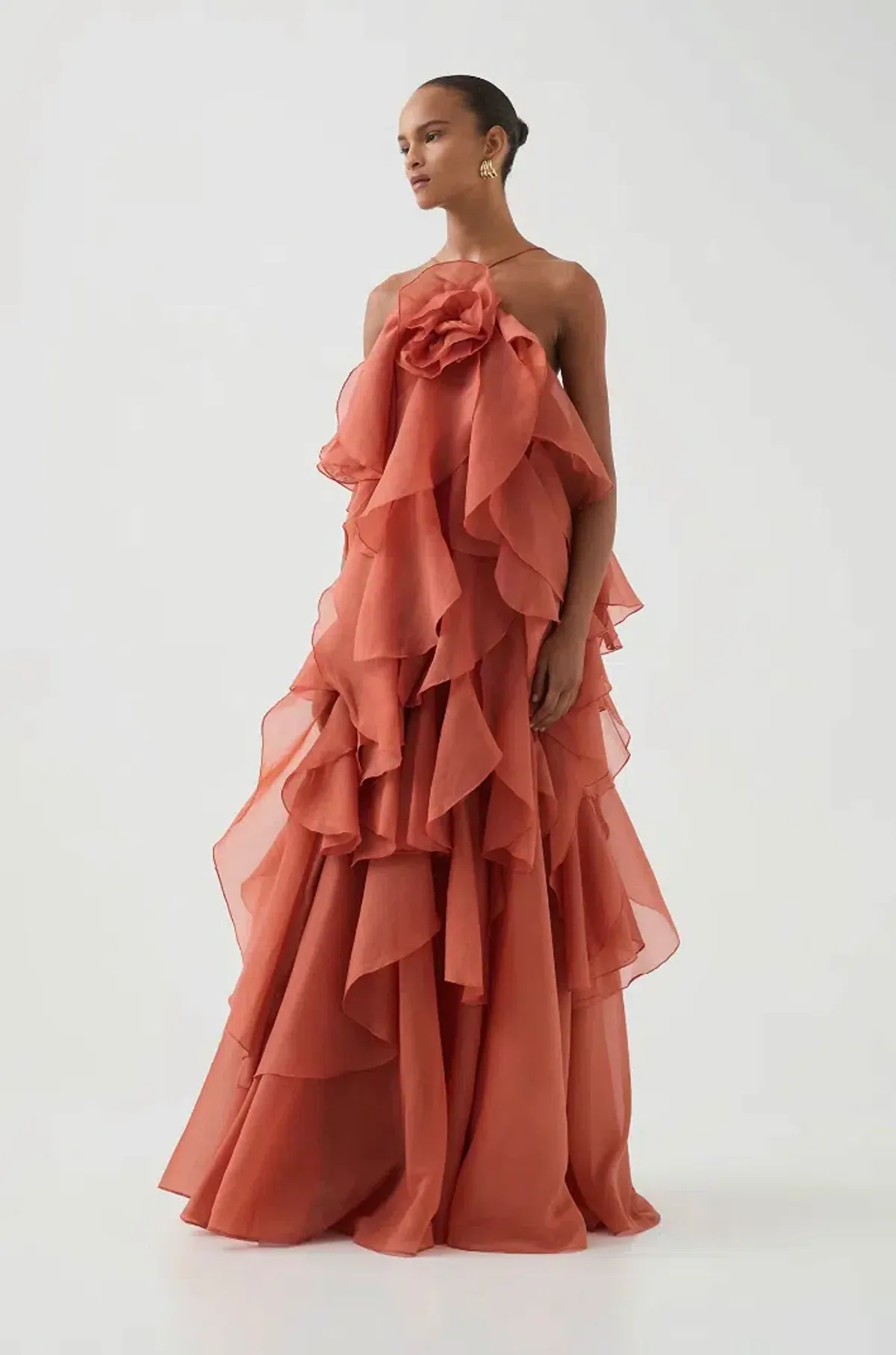 Aje Pandorea Layered Maxi Dress Coral Clay Size 10 - Image 4