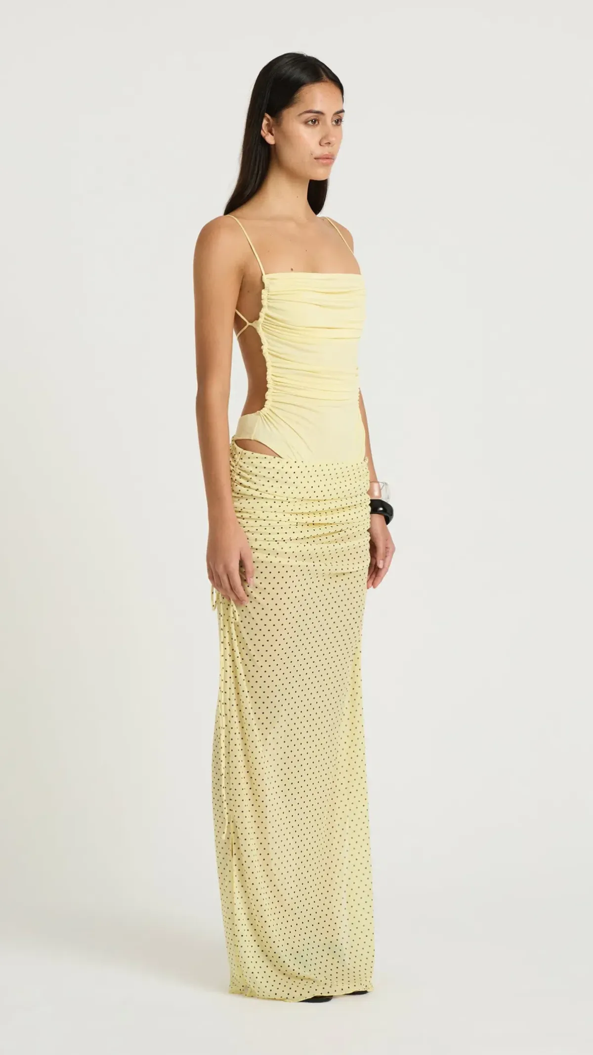 Benni Tanner Bodysuit & Ayla Maxi Skirt in Butter & Butter Micro Polka Size 6 - Image 3