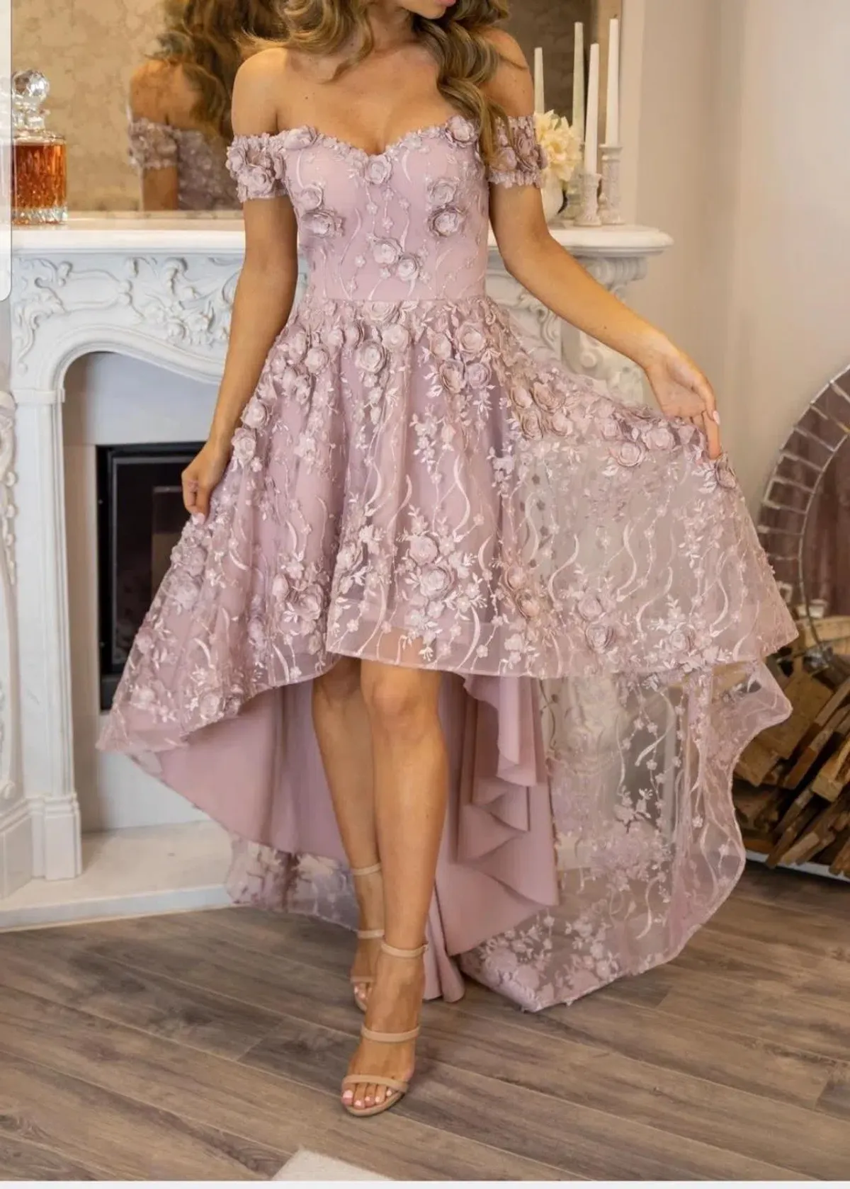 Marian Rahme Rosetta Hi-Low Gown Pink Size 8 - Image 1