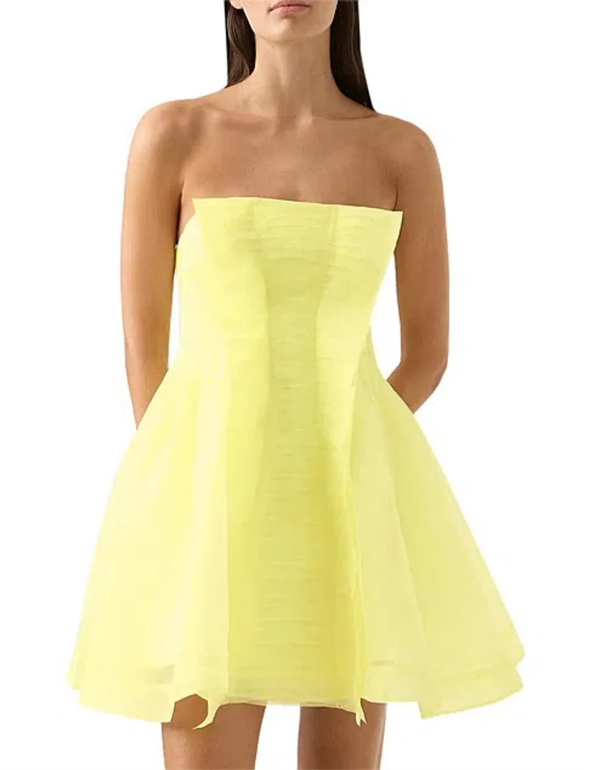 AJE ASTRID STRAPLESS MINI DRESS SOFT LEMON YELLOW SIZE 16 - Image 1