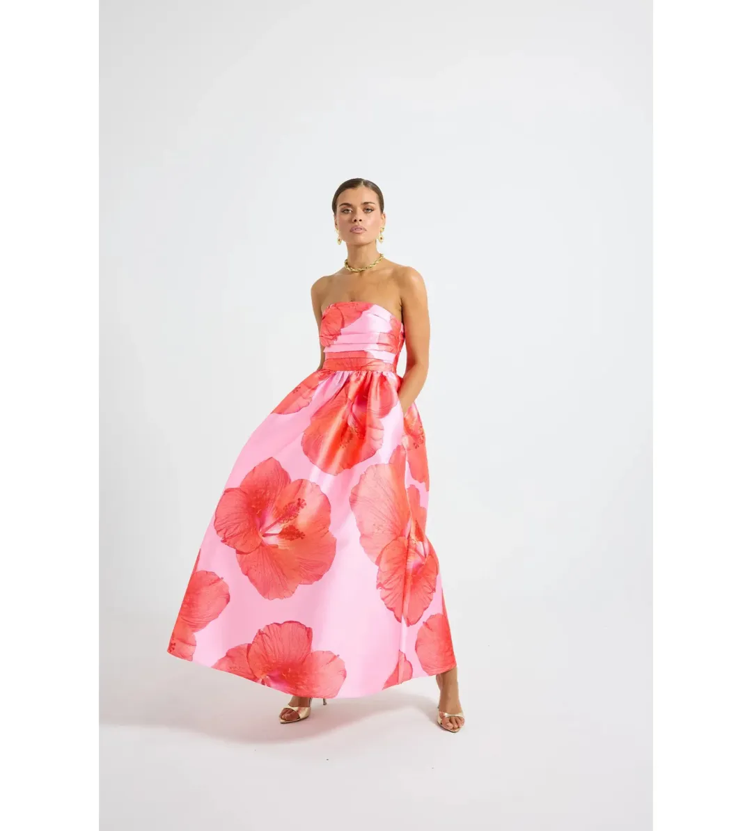 Pasduchas Kalani Strapless Midi Dress Raspberry Size AU 12 for rent on The Volte - main image