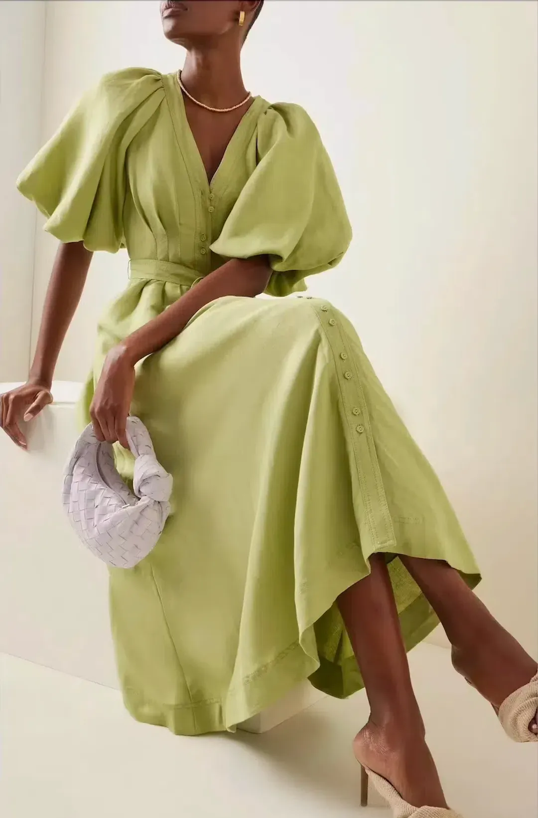 AJE Evermore Midi Dress Bayleaf Green Size AU 4 - 6 / XS for rent on The Volte - main image