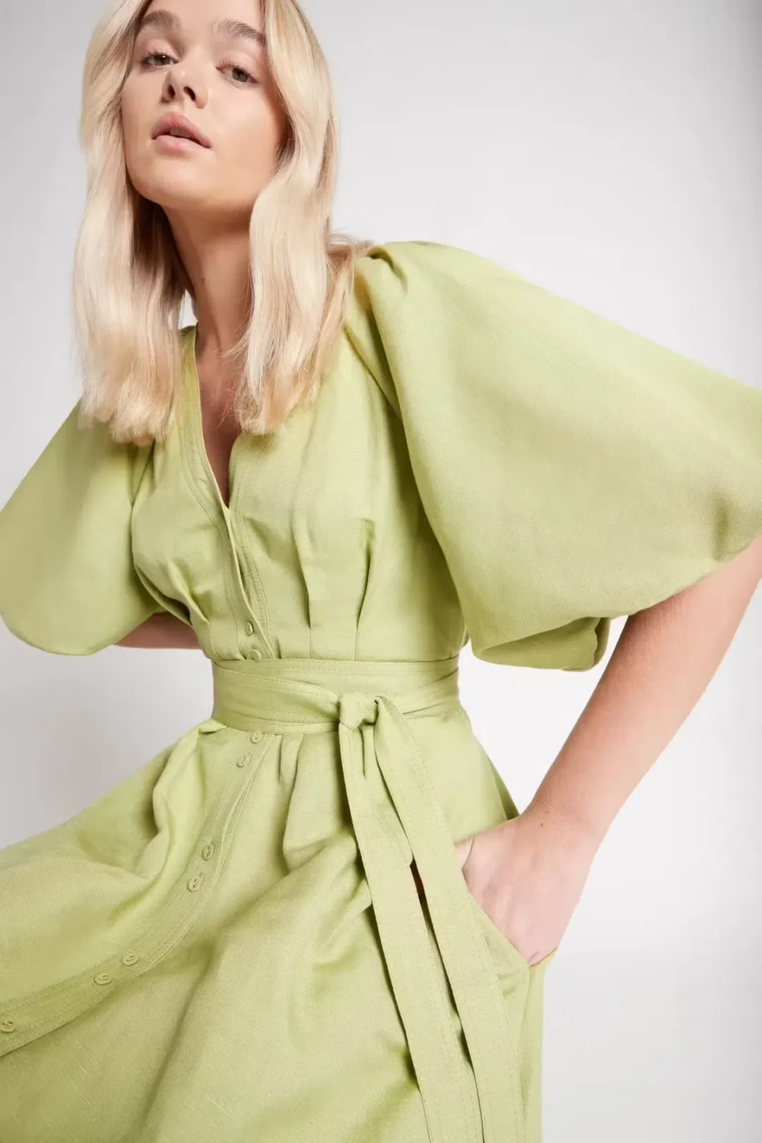 AJE Evermore Midi Dress Bayleaf Green Size AU 4 - 6 / XS for rent on The Volte - main image