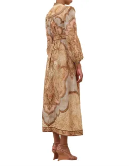 Zimmermann Wanderlust Midi Dress Size 4 / AU 16 Linen Print Plunge Billowy Long Sleeve for rent on The Volte - image 4