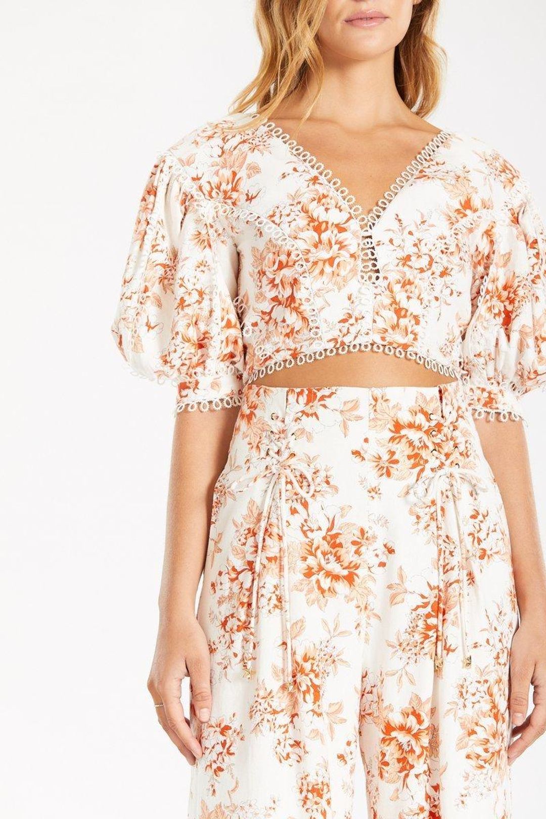 Mackenzie Mode Bordeaux Set in Orange Floral Size 10 for rent on The Volte - main image