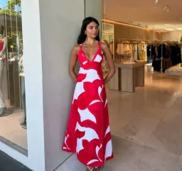 Kookai Zani Maxi Dress in Red White Floral Size 8 for rent on The Volte - image 2