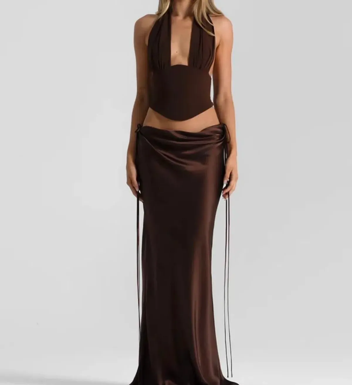 Natalie Rolt Bronte top and evelyn skirt brown for rent on The Volte - main image