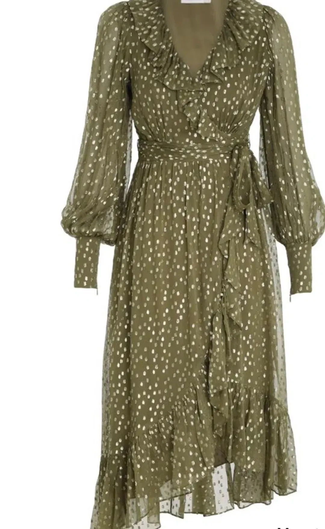 Zimmermann Lurex Wrap Midi Dress in Khaki, Size 3 or 12/14 for rent on The Volte - main image