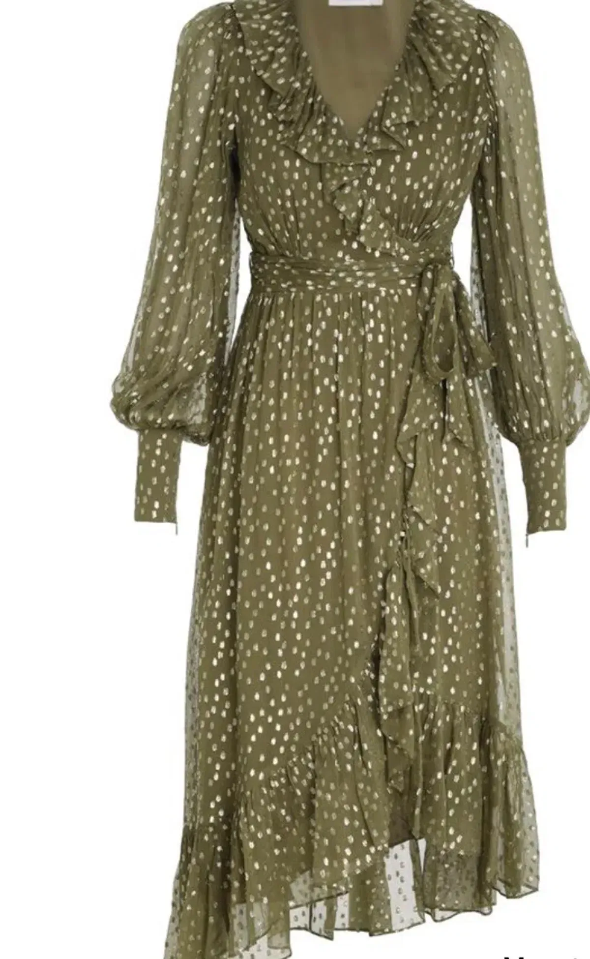 Zimmermann Lurex Wrap Midi Dress in Khaki, Size 3 or 12/14 - Image 3