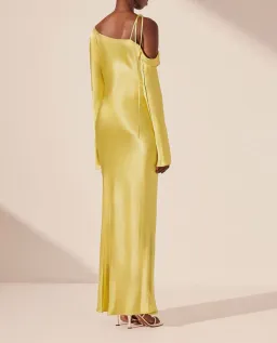 Sofia Asymmetrical Long Sleeve Long Sleeve Maxi Dress - Lime for rent on The Volte - image 4
