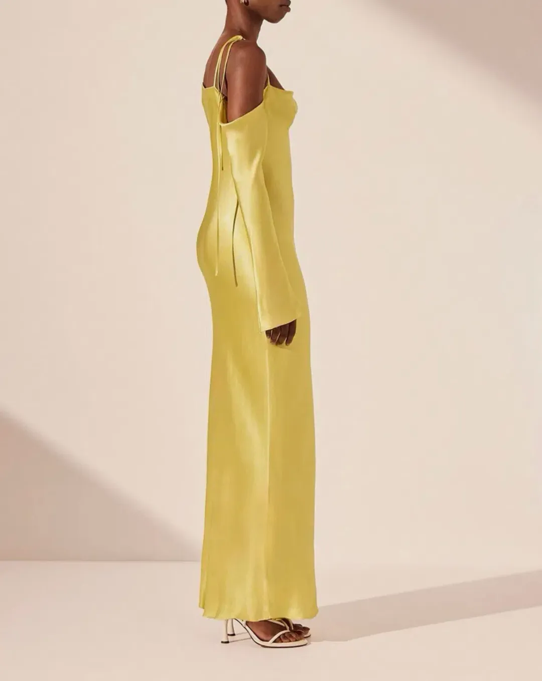 Sofia Asymmetrical Long Sleeve Long Sleeve Maxi Dress - Lime for rent on The Volte - main image
