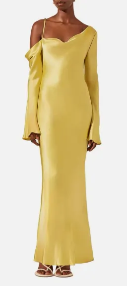 Sofia Asymmetrical Long Sleeve Long Sleeve Maxi Dress - Lime for rent on The Volte - image 1