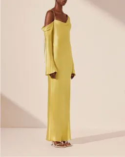 Sofia Asymmetrical Long Sleeve Long Sleeve Maxi Dress - Lime for rent on The Volte - image 2