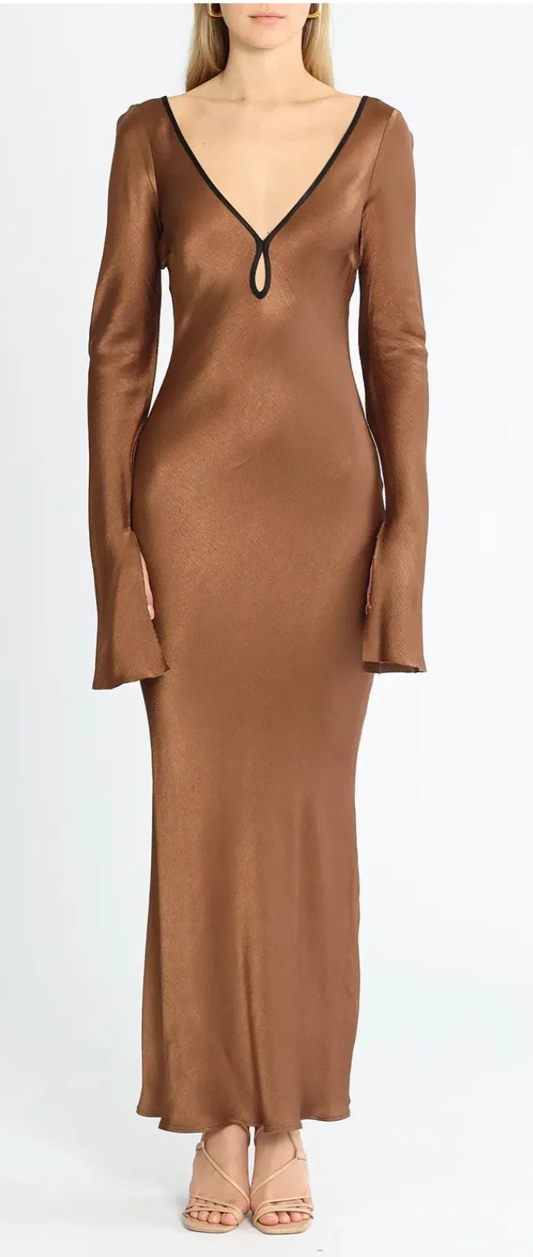 Bec and Bridge Annika Long Sleeve Maxi Dress - Brown for rent on The Volte - main image
