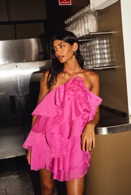 Aje Pandorea Layered Mini Dress size 10 Fuchsia Pink for rent on The Volte - image 1