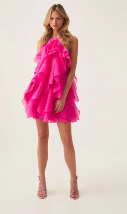 Aje Pandorea Layered Mini Dress size 10 Fuchsia Pink for rent on The Volte - image 4
