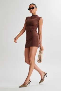 Meshki - Melania High Neck Mini Dress - Mocha - Size M for rent on The Volte - image 1