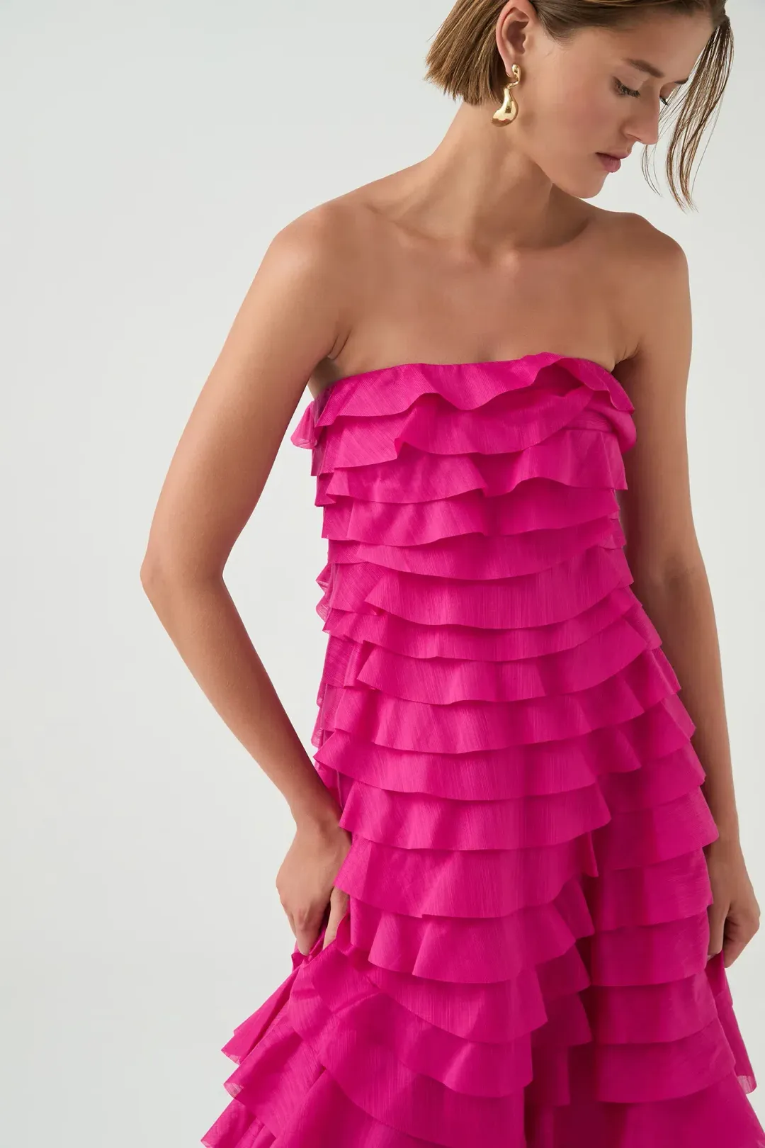 Aje / Fleur Pleated Gown / Magenta / Size 8 for rent on The Volte - main image