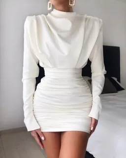 House Of CB Giorgiana Satin Draped Ruched Dress Ivory Cream 6 Extra Small XS for rent on The Volte - image 4