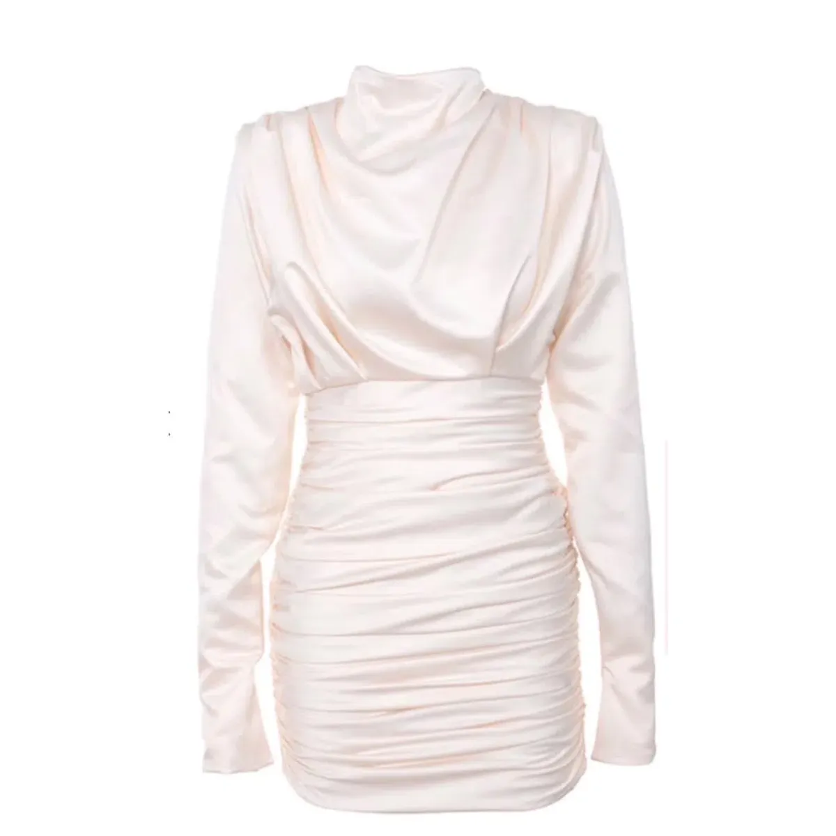 House Of CB Giorgiana Satin Draped Ruched Dress Ivory Cream 6 Extra Small XS for rent on The Volte - main image