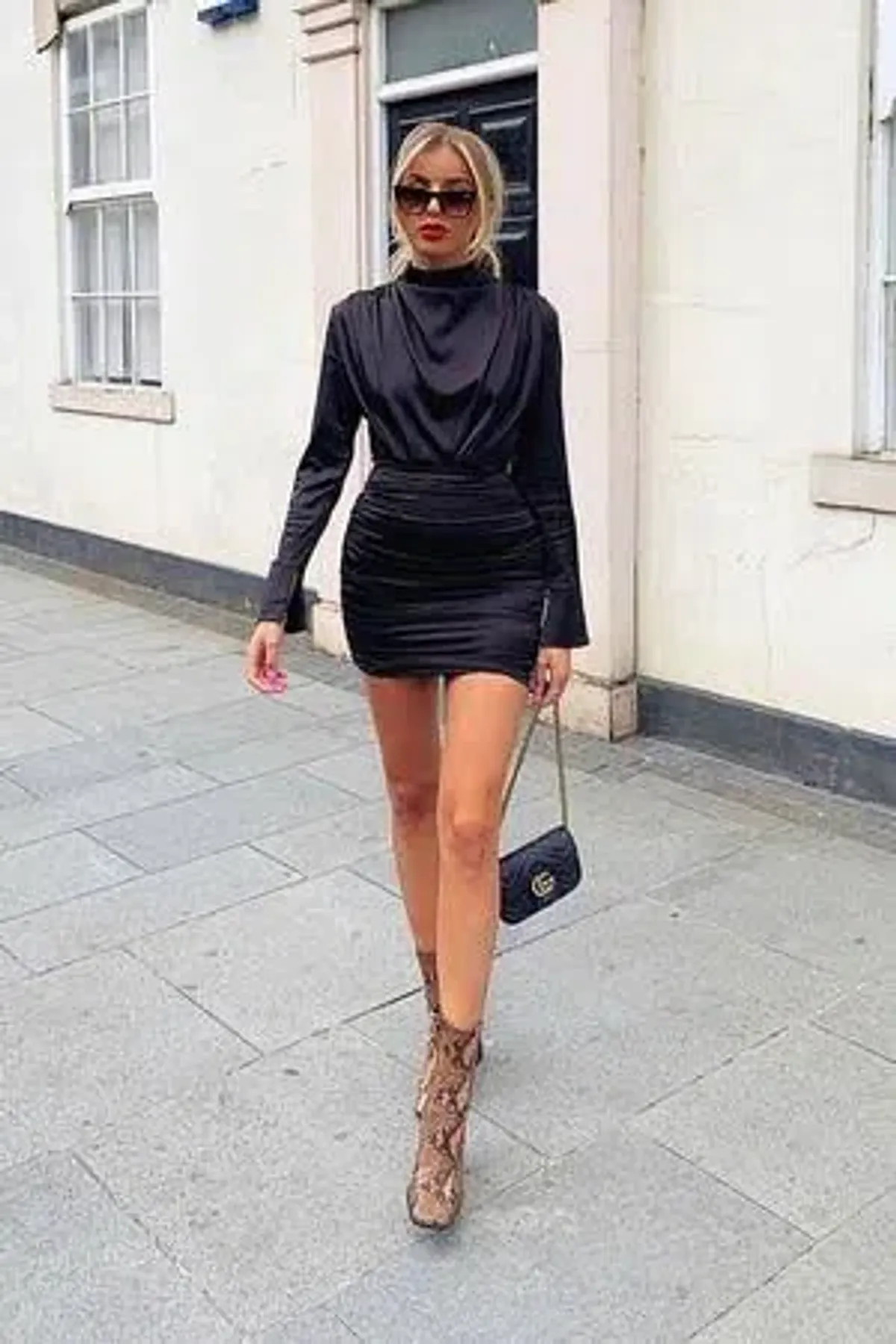 House Of CB Satin Draped Ruched Black Mini Dress M Medium 10 - Image 2